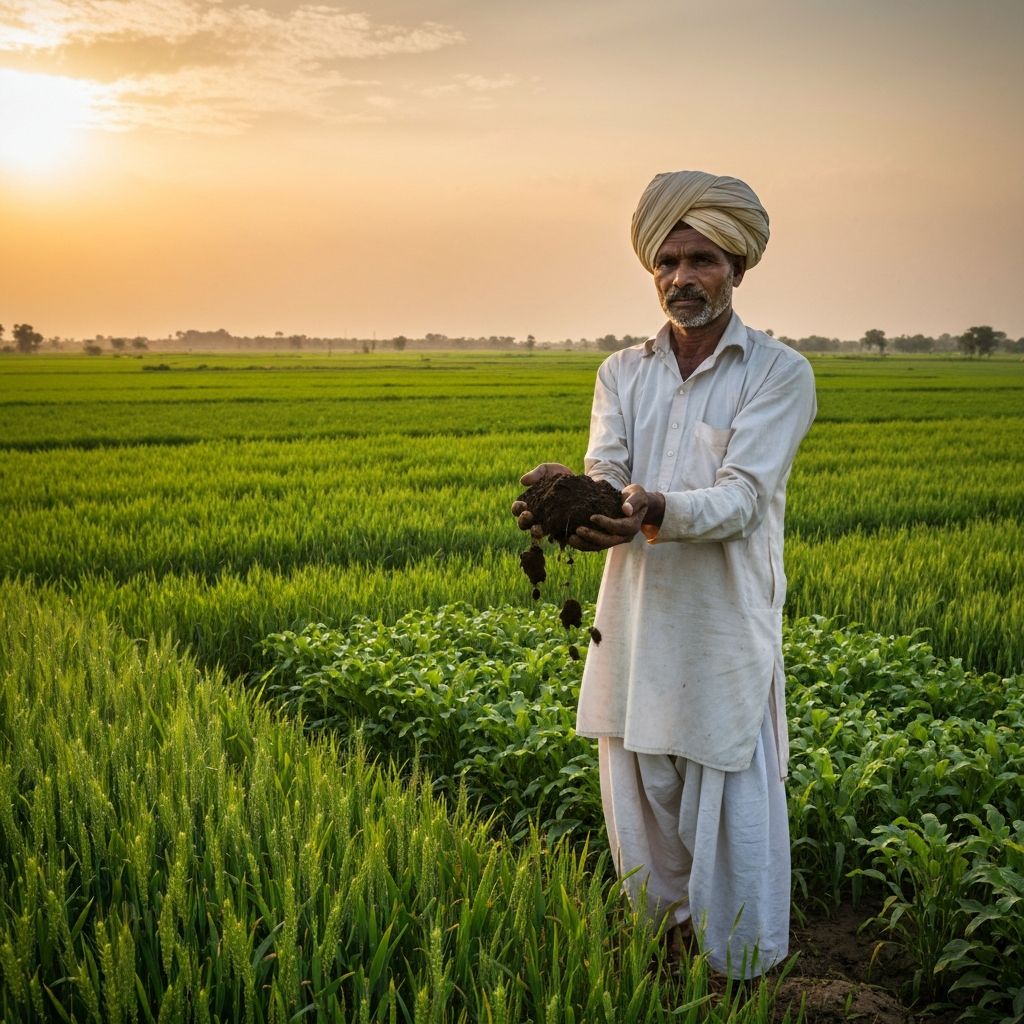 Indian farmer in green field